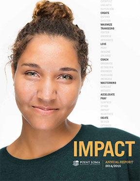 Cover of 2014-15 Annual Report with headshot of young woman looking into the camera