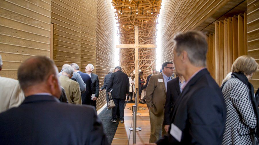 A large group tours the new Prescott Prayer Chapel
