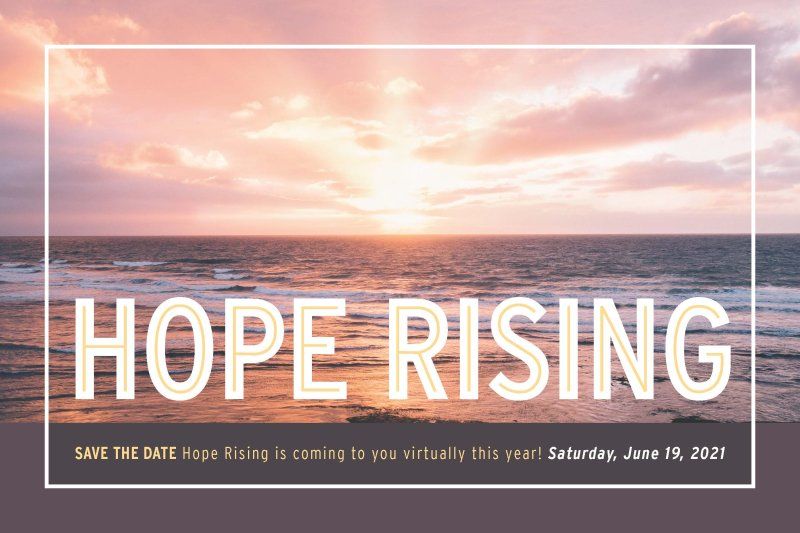 Pink sunset with text saying, "Hope Rising"