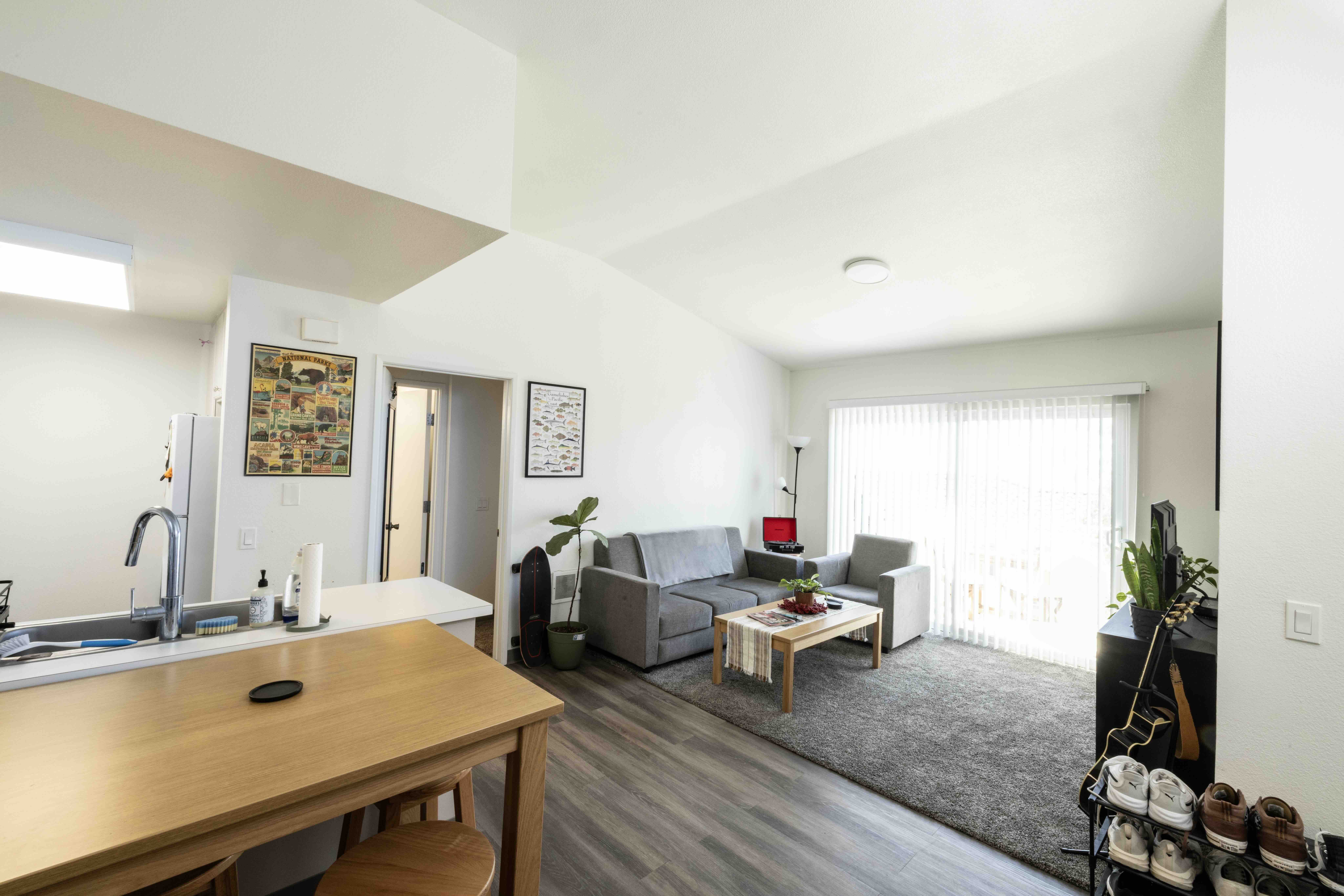 PLNU student's living room space in Flex Apartments.