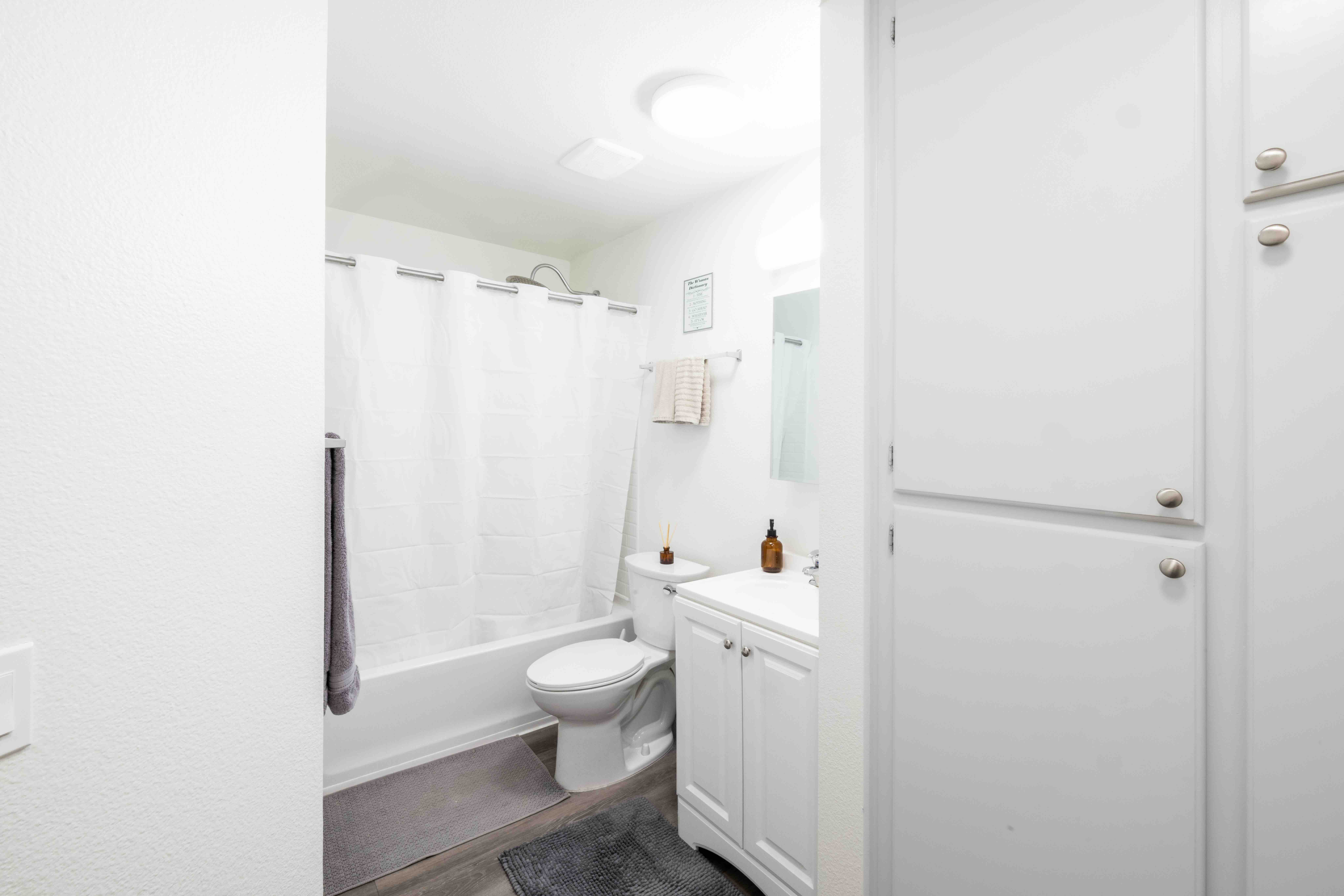 PLNU student's bathroom space in Flex Apartments.