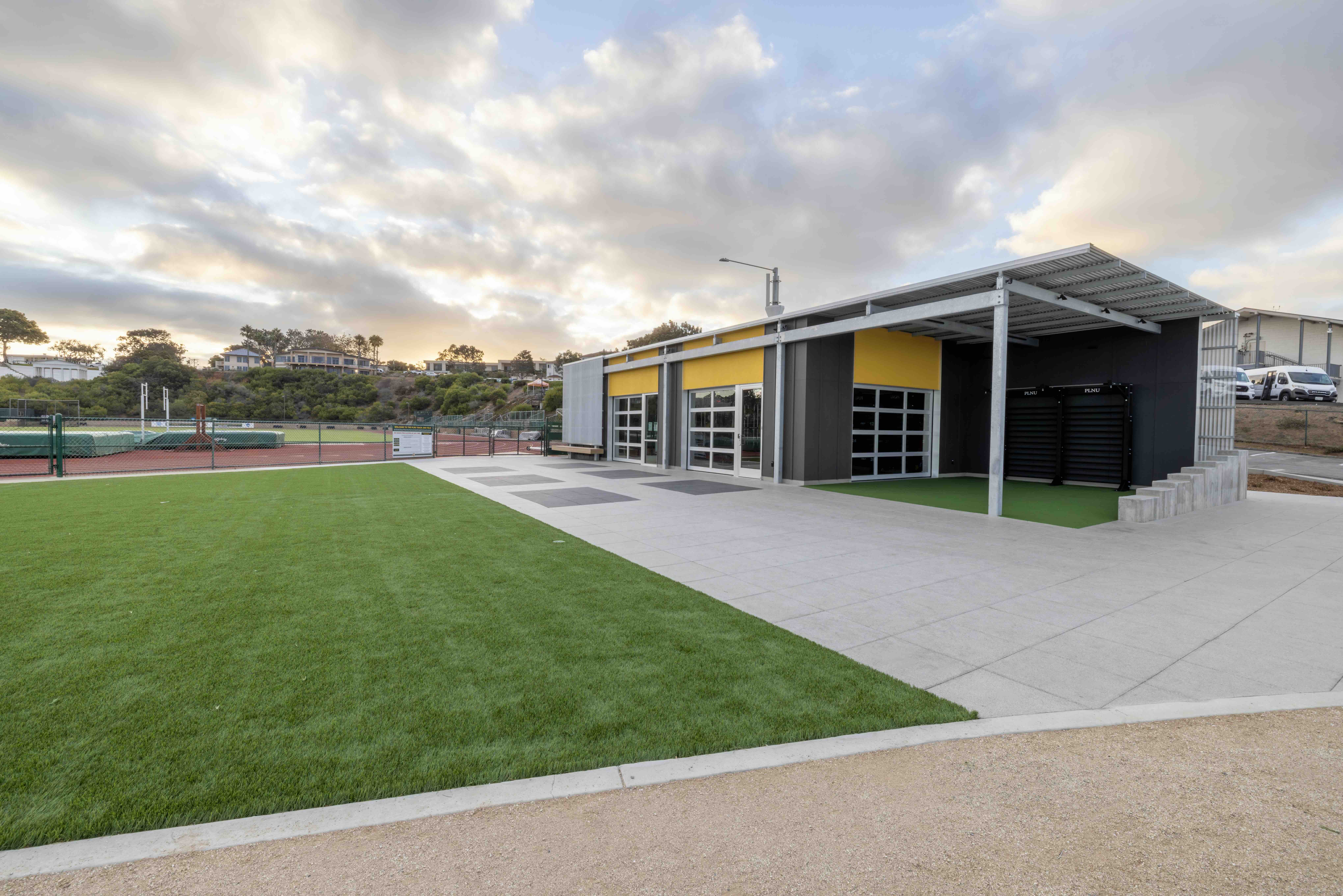 Exterior of the Lawrence Ryan Fitness Pavilion beside PLNU’s athletic fields.