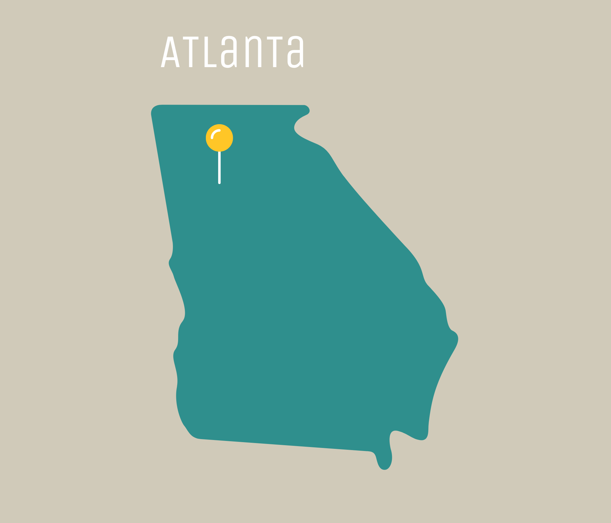 yellow pin on a cutout of the state of Georgia