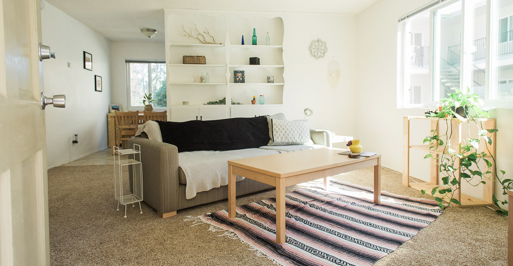 A bright living room in the Colony Apartments.