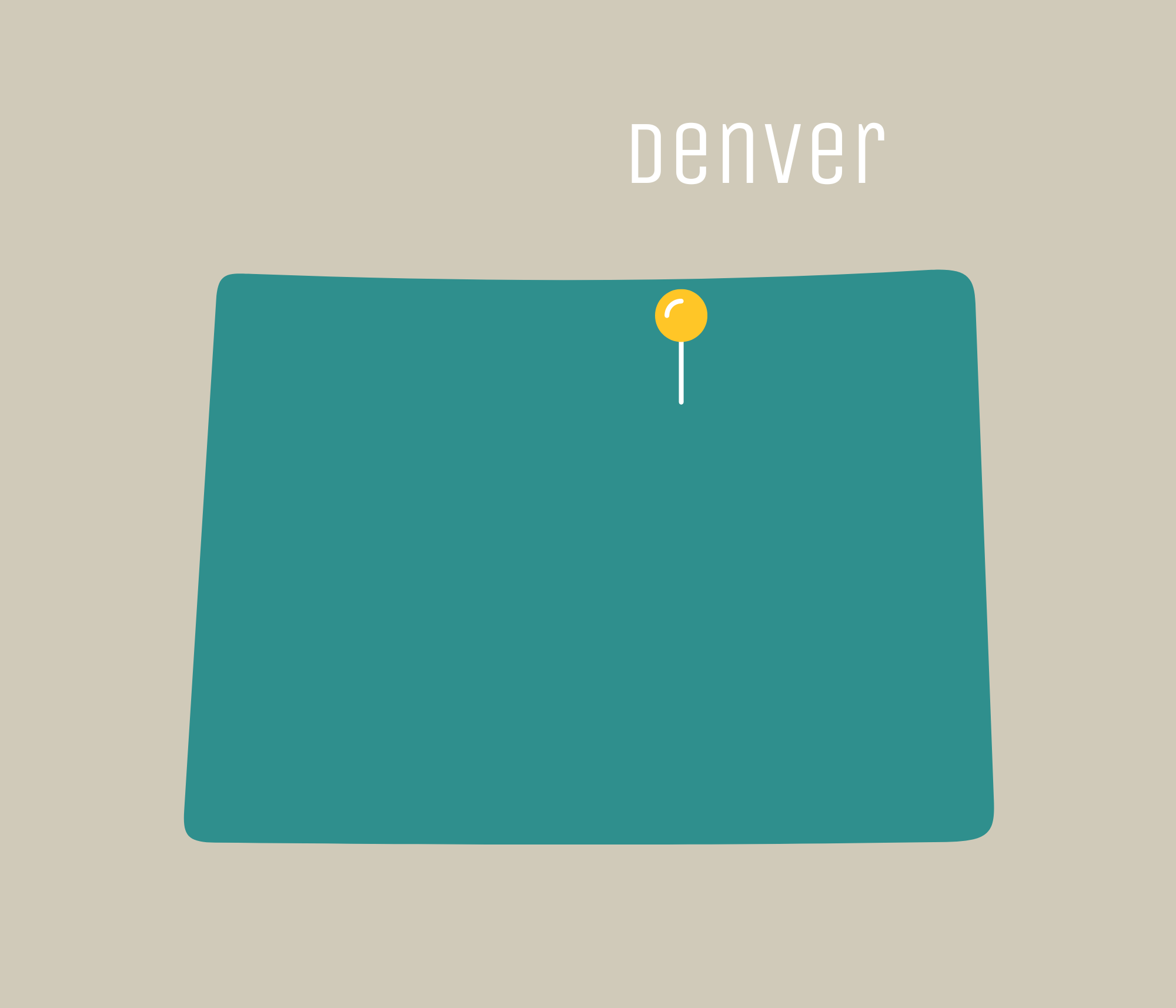 Yellow pin in the state of Colorado where Denver is