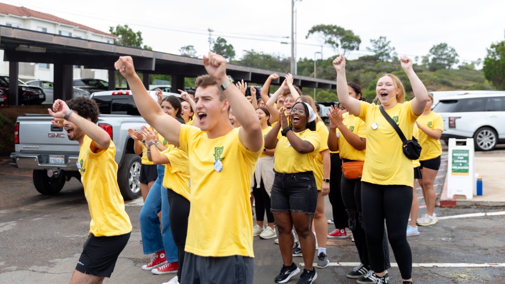 Cheering PLNU students during Welcome Week