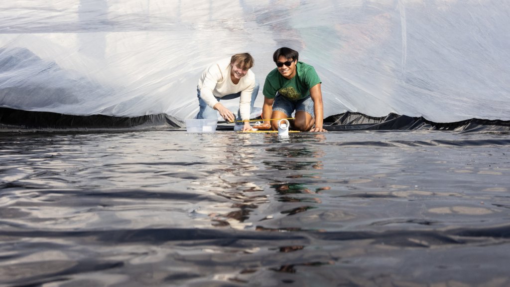PLNU engineering students collect measurements and data inside an experimental testing structure.