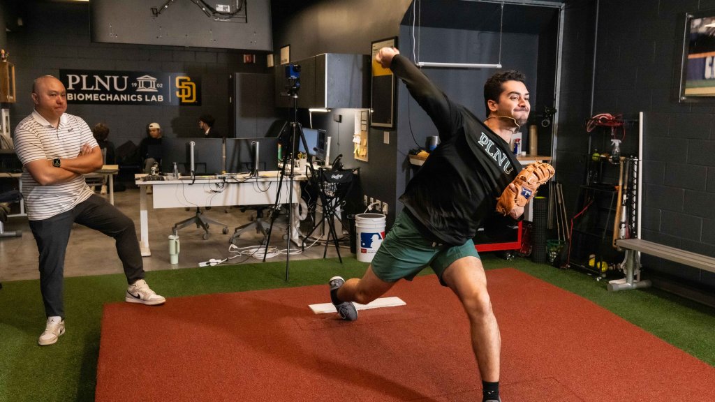 Pitcher using the biomechanics lab at PLNU