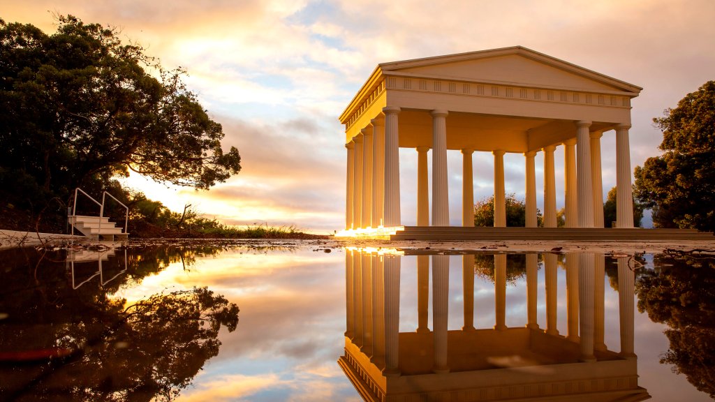 Greek Amphitheater after rain during sunset