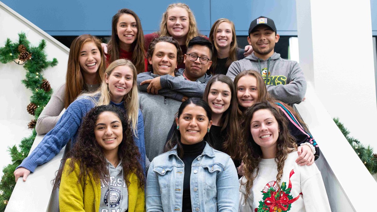 Students gathered on steps