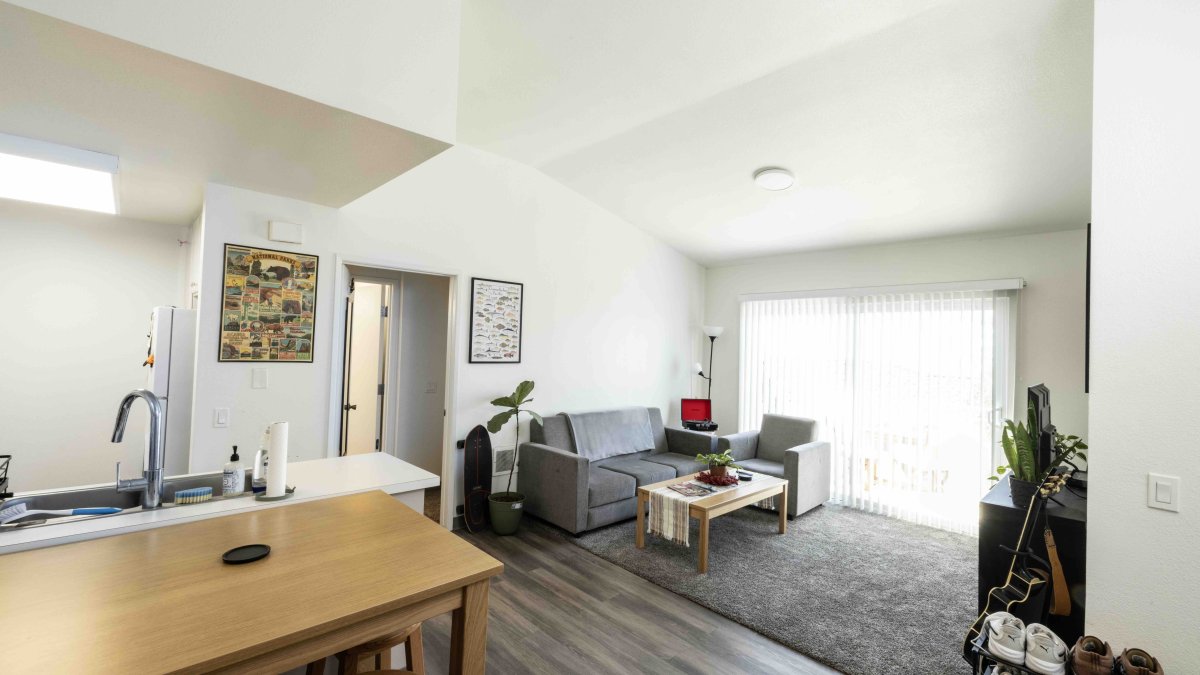 PLNU student's living room space in Flex Apartments.