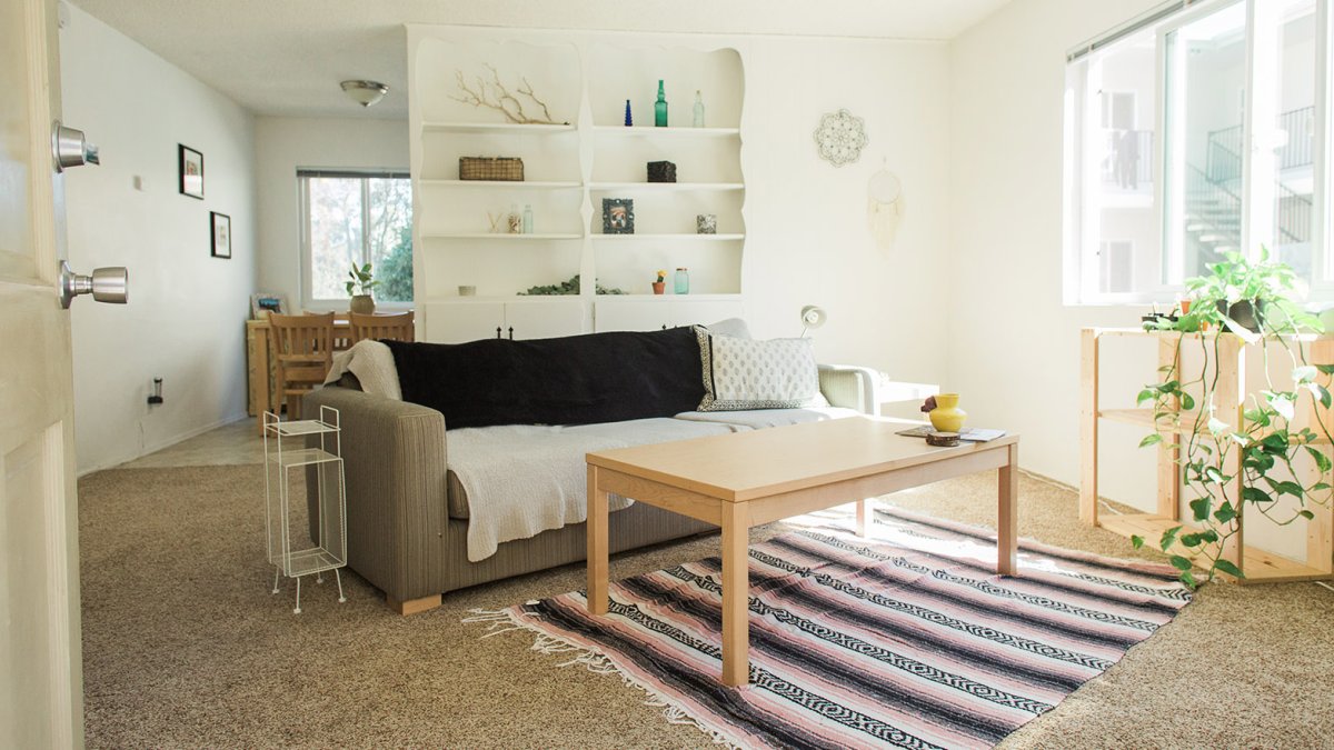 A bright living room in the Colony Apartments.