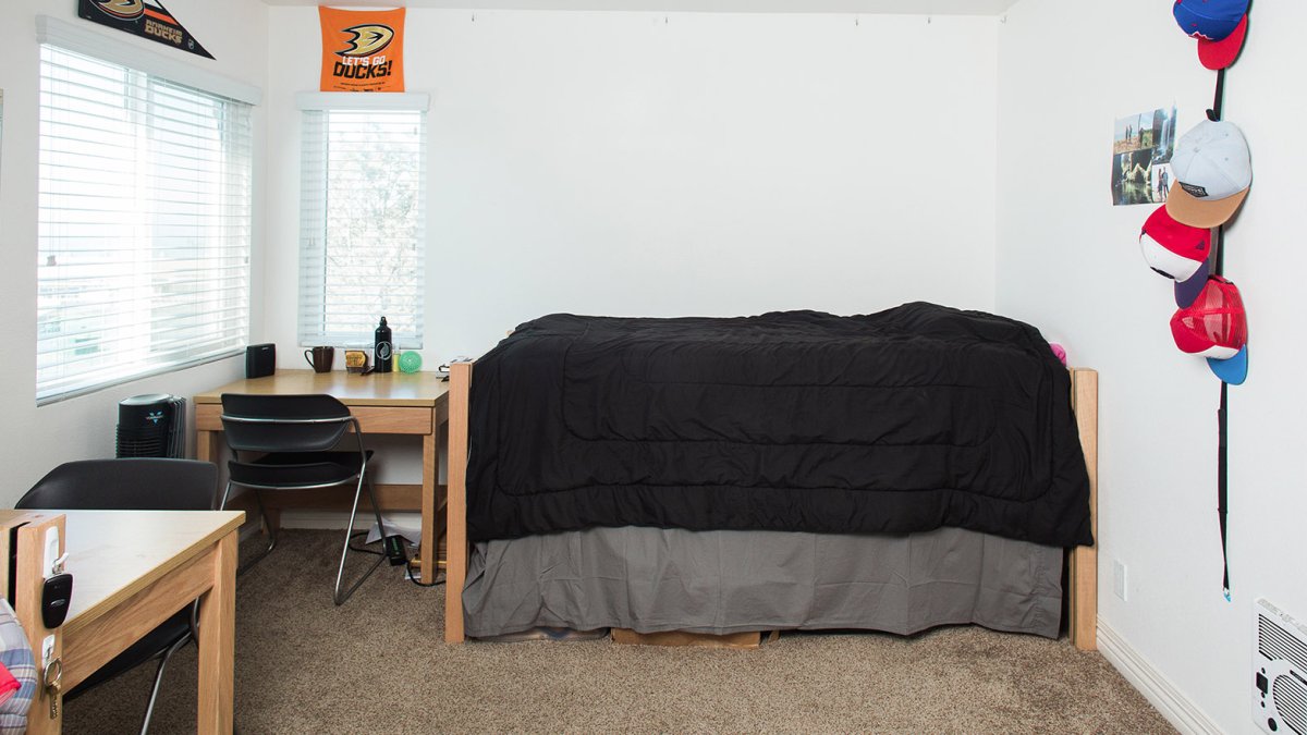 A large bedroom in the Flex Apartments.