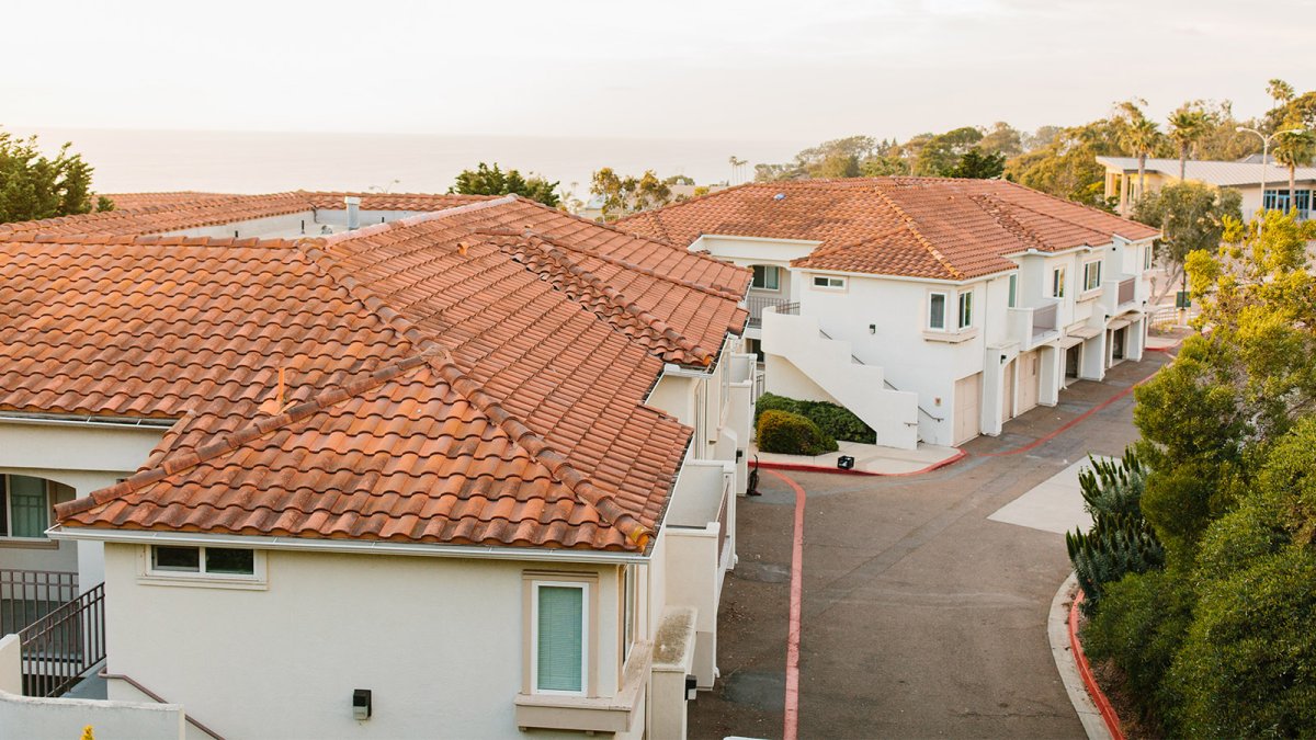 Golden hour sunlight over PLNU's Flex Housing Units