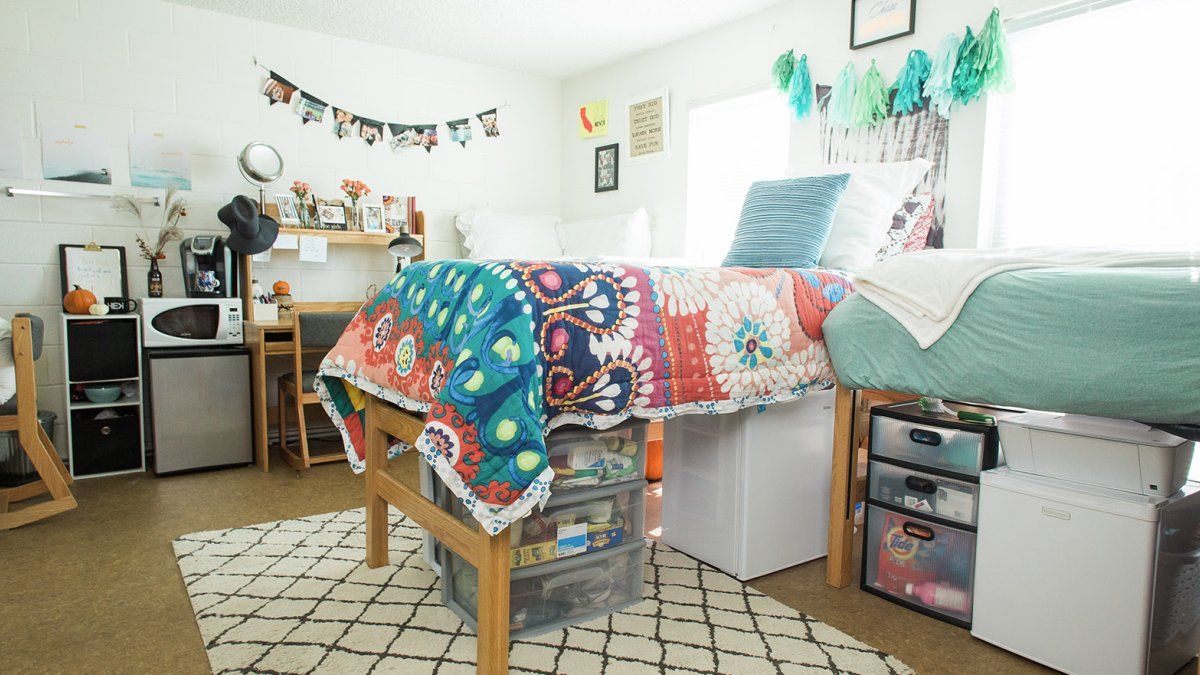 A colorfully decorated room in Goodwin Hall.