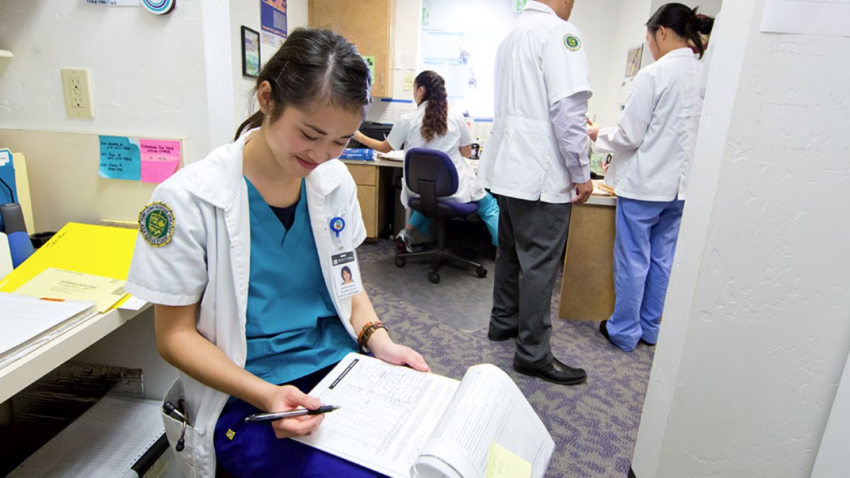 Nursing Student Reviewing Paperwork 