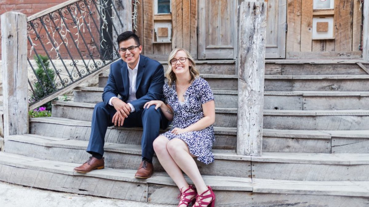 Kevin and Dayna sitting on stairs