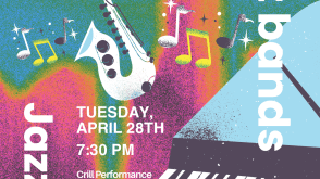 poster with text "4-not-1 jazz bands" and psychedelic colors and illustrations