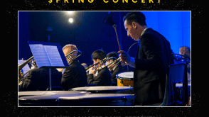 poster with text "Concert Band Spring Concert" and photo of student playing percussion