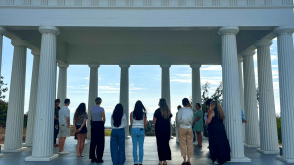 Photo of student in PLNU's Greek Theatre for MACC Online’s inaugural New Student Orientation, August 23, 2025.