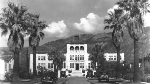 Black and white photo of old Pasadena College campus.