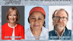 Writer's Symposium image with Judy Woodruff, Jamaica Kincaid, George Saunders
