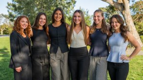 Female Women in Business PLNU students pose for club picture.