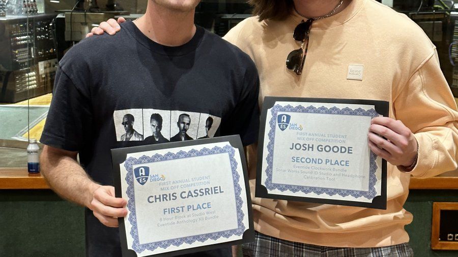 AES student competition winners Commercial Music Majors Chris Cassriel and Josh Goode