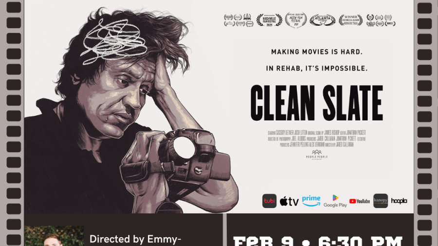 Graphic to advertise for "Clean Slate" film screening on 2/9/23