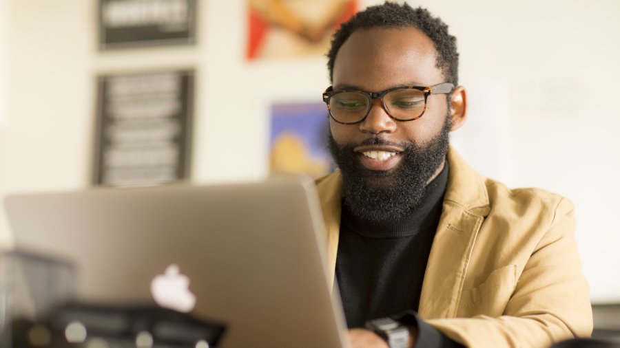 African American Student on Computer