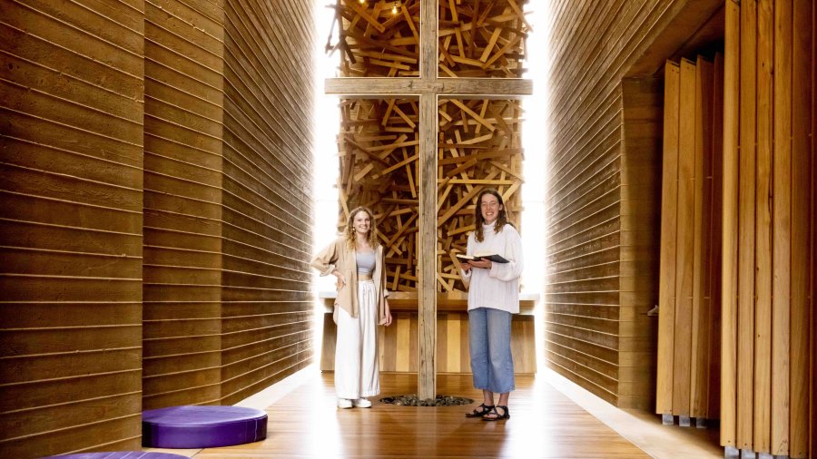 Students smile at the prayer chapel at PLNU