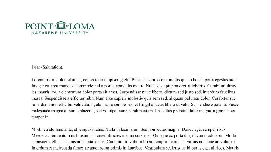 PLNU Letterhead Example with greek text