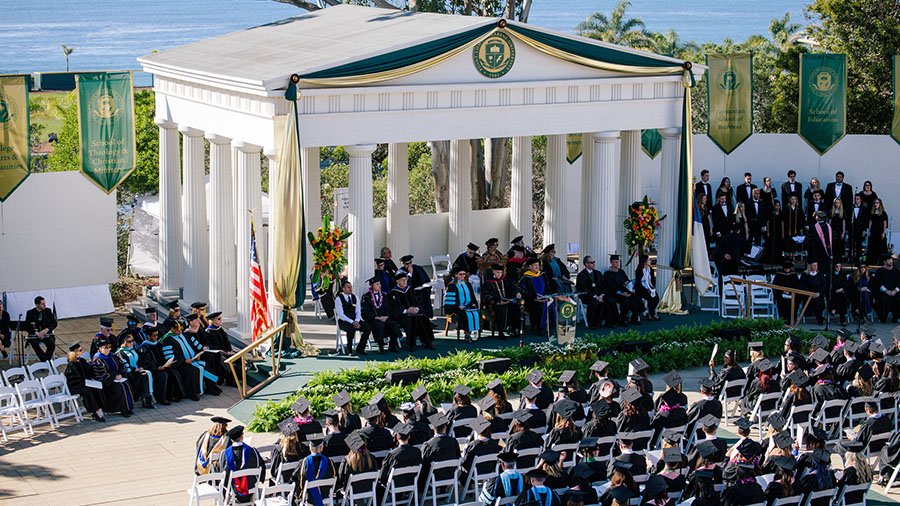 A far away view of the Greek Amphitheater during commencement.