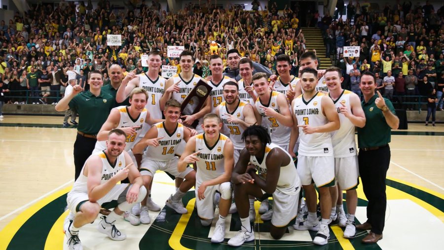 PLNU Men's Basketball team after winning against SMU to enter the Elite 8