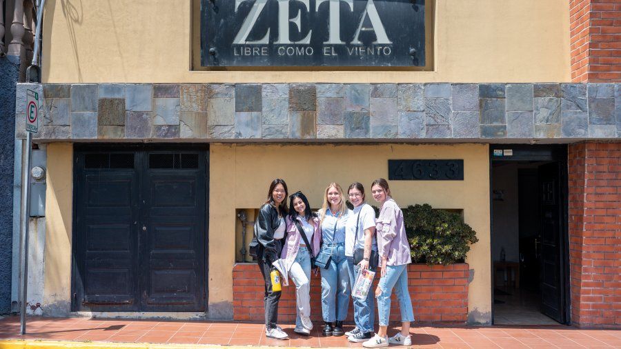 LJWL students stand outside of Zeta newspaper in Tijuana