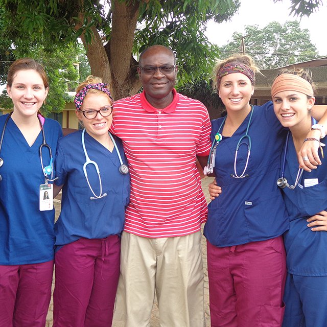 PLNU nursing students pose for a photo outside the Human Factor Leadership Academy in Ghana