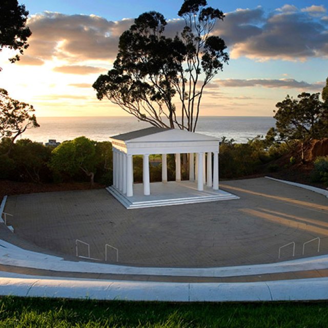 The oldest greek amphitheater in the western hemisphere during sunset at PLNU in San Diego.