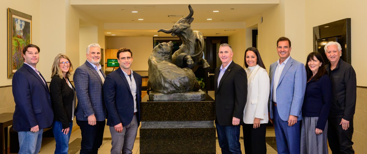 Fermanian School of Business advisory board team photo in the FSB department building.