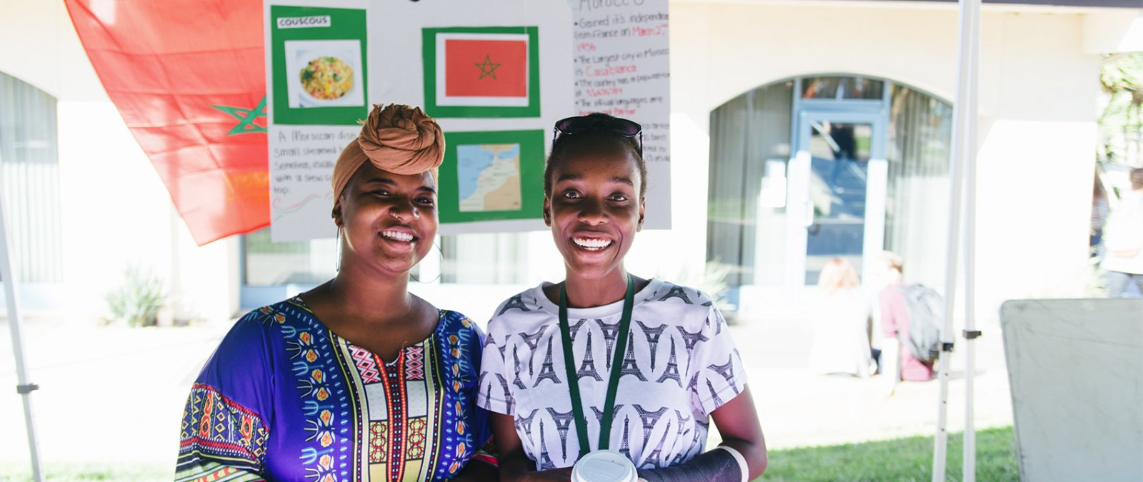 Students in traditional garb host a booth representing Morocco at PLNU's Tribute to Africa event.