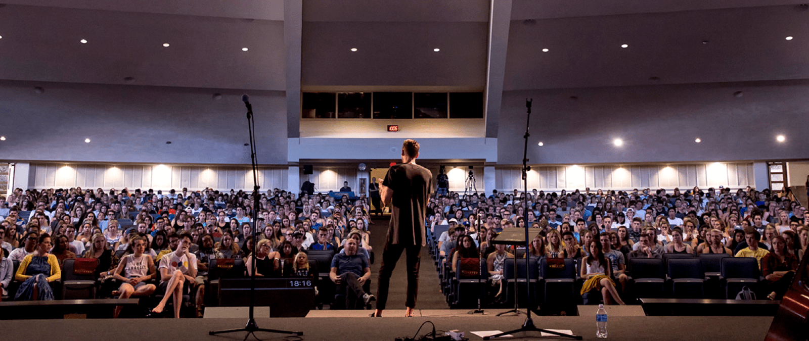 A man speaks during chapel.