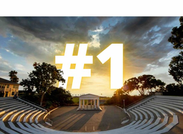 Number one displayed over a sunset view of the Greek Amphitheatre at Point Loma Nazarene University.