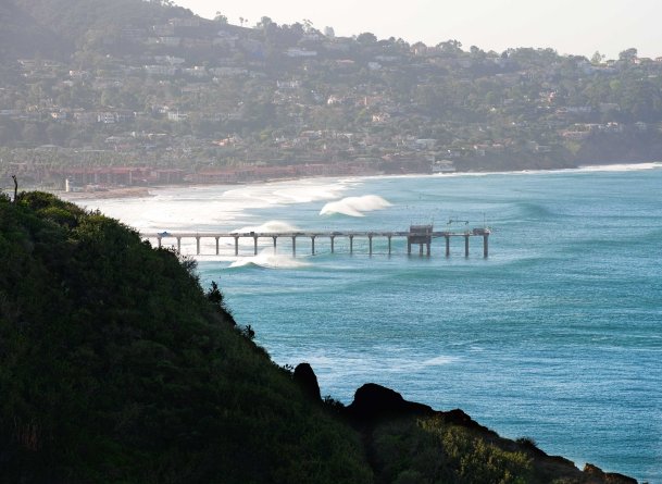 View of the La Jolla Shores surf area and pier