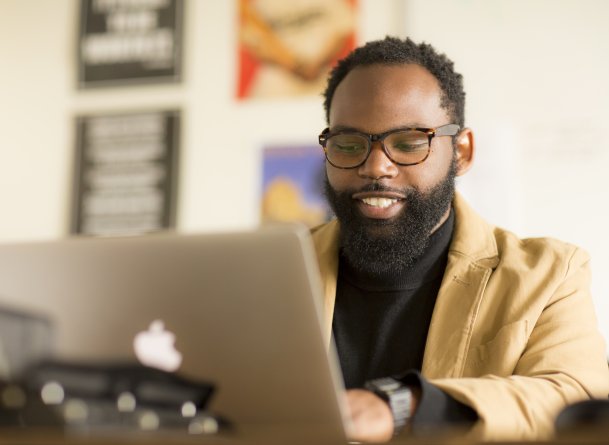 African American Student on Computer