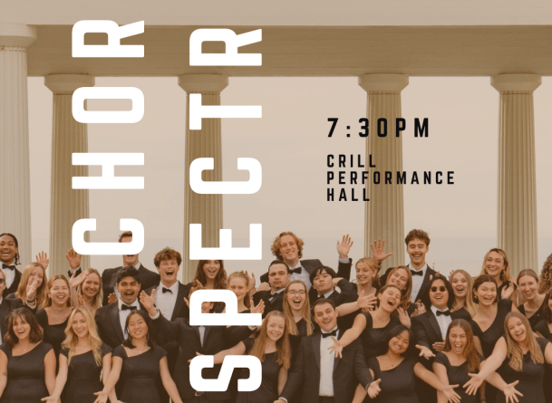 poster with text "Choral Spectrum" and photo of Concert Choir members smiling and being silly