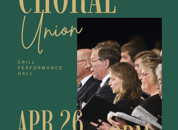 poster with text "Choral Union" and photo of community choir members singing