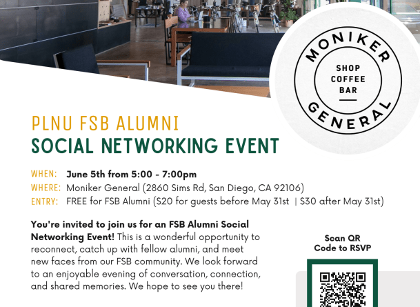 PLNU FSB Alumni Social Networking Event flyer