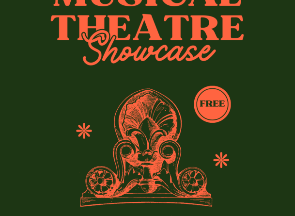 poster with text "musical theatre showcase" and ornate illustration in the middle