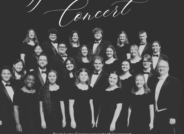 poster with singers in black dresses and tuxedos, "Point Loma Singers Homecoming Concert"