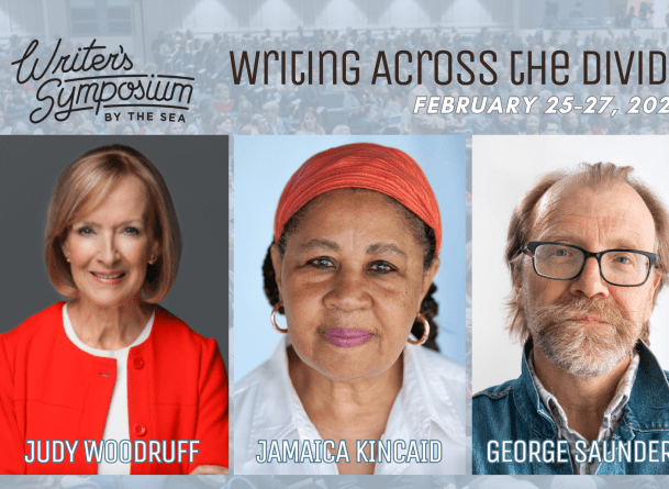 Writer's Symposium image with Judy Woodruff, Jamaica Kincaid, George Saunders