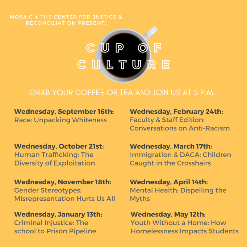 Cup of Culture Series dates and topics